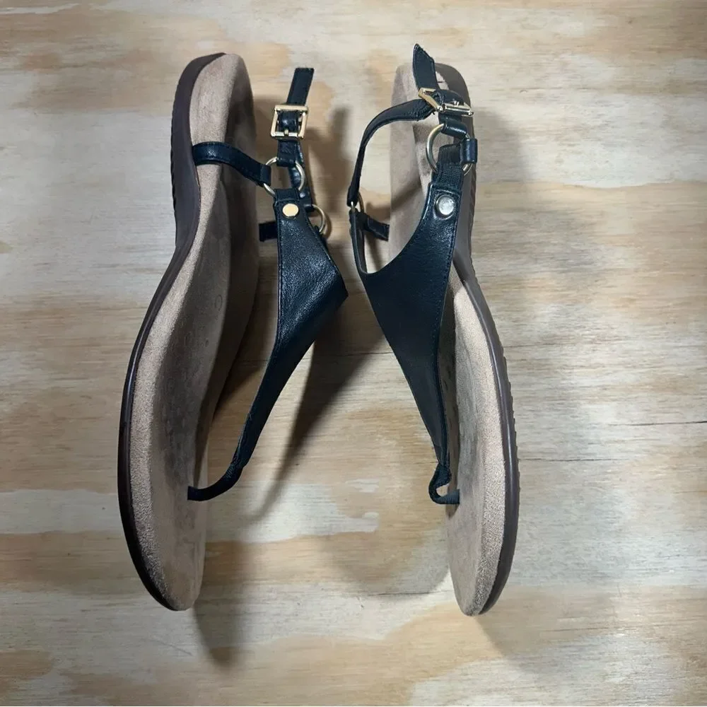Vionic Kirra Black Leather T Strap Sandals Women’s Size 9.5